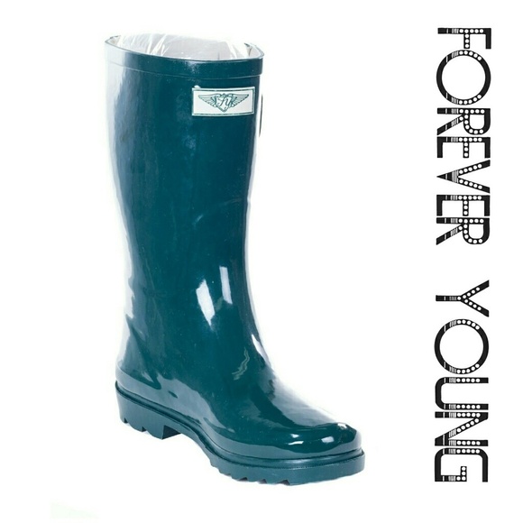 Women's Rainboots, Rubber Mid Calf Rain Boots, RB-1602, Forest Green - Picture 1 of 4